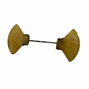 Vintage Yellow Plastic Rhinestone Bar Collar Hat Decor Brooch 2" Art Deco Pin